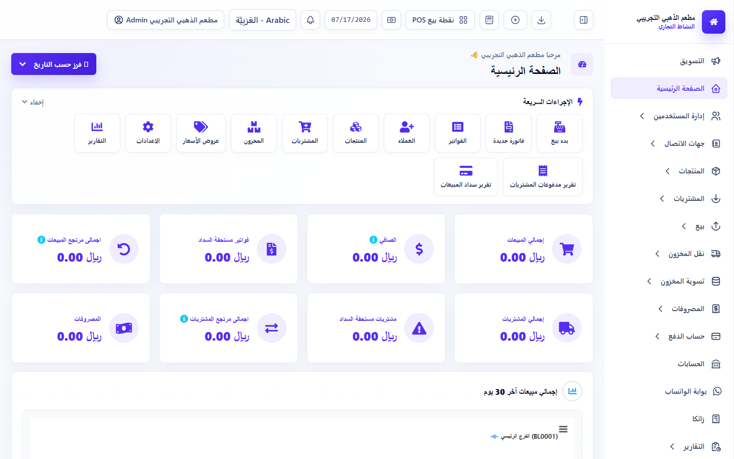 لوحة تحكم Intelligent ERP باللغة العربية
